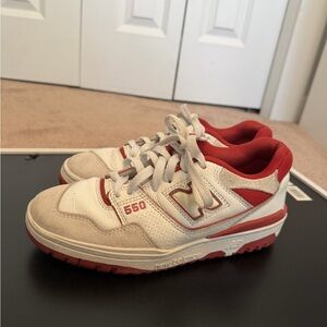 New Balance 550 Cream and Red Sneakers